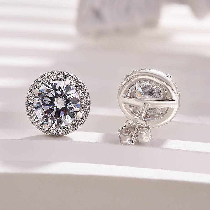 Louily Sterling Silver Classic Halo Round Cut Earring - louilyjewelry