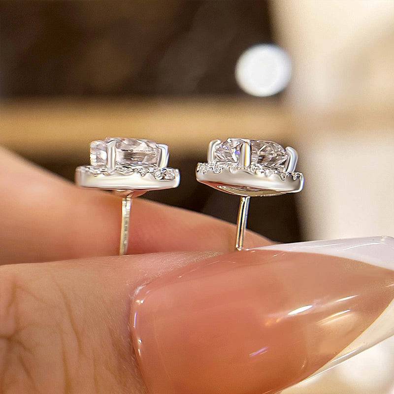 Louily Sterling Silver Classic Halo Round Cut Earring - louilyjewelry