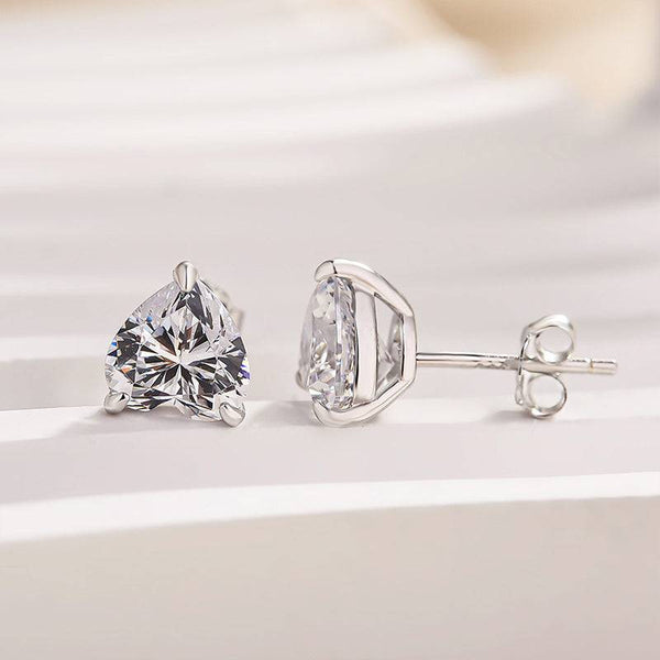 Louily Sterling Silver Classic Heart Cut Stud Earrings