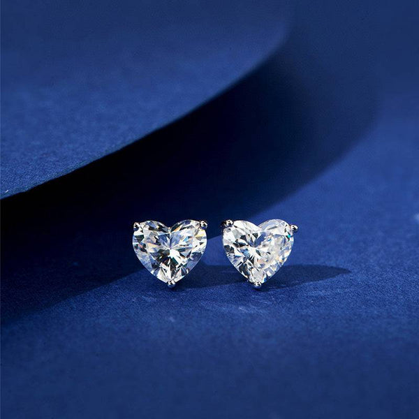 Louily Sterling Silver Classic Heart Cut Stud Earrings