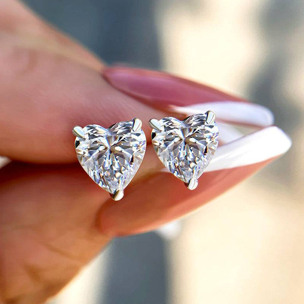 Louily Sterling Silver Classic Heart Cut Stud Earrings