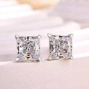 Louily Sterling Silver Classic Princess Cut Stud Earrings