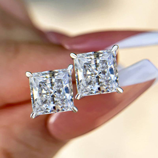 Louily Sterling Silver Classic Princess Cut Stud Earrings