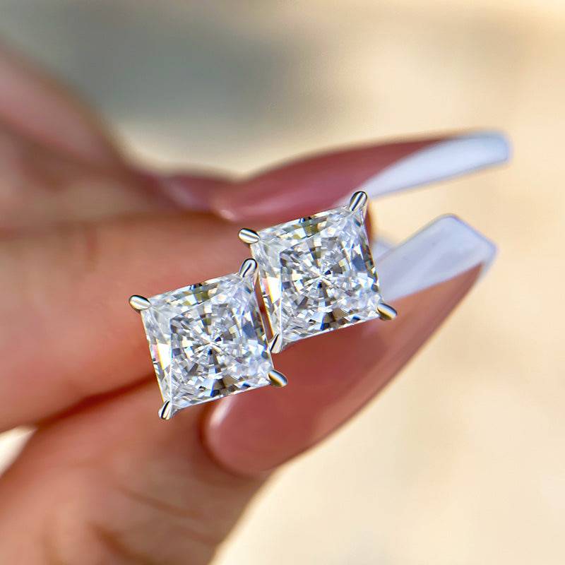 Louily Sterling Silver Classic Square Princess Cut Stud Earrings - louilyjewelry
