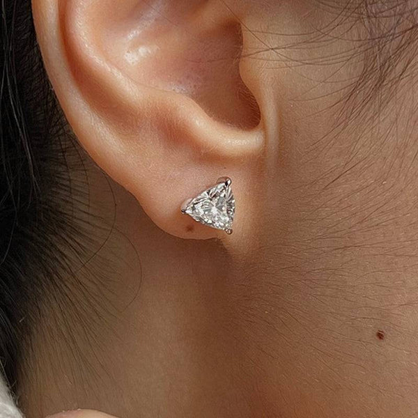 Louily Sterling Silver Elegant Trillion Cut Stud Earrings