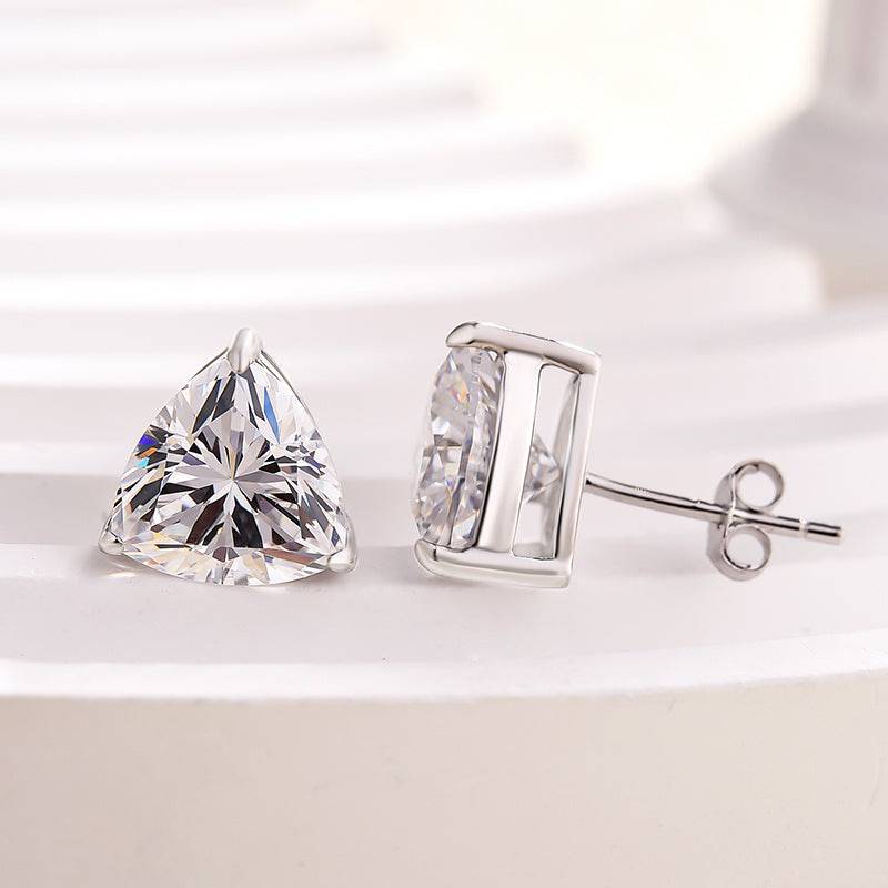 Louily Sterling Silver Elegant Trillion Cut Stud Earrings - louilyjewelry