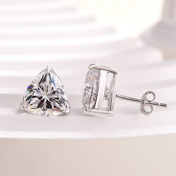 Louily Sterling Silver Elegant Trillion Cut Stud Earrings