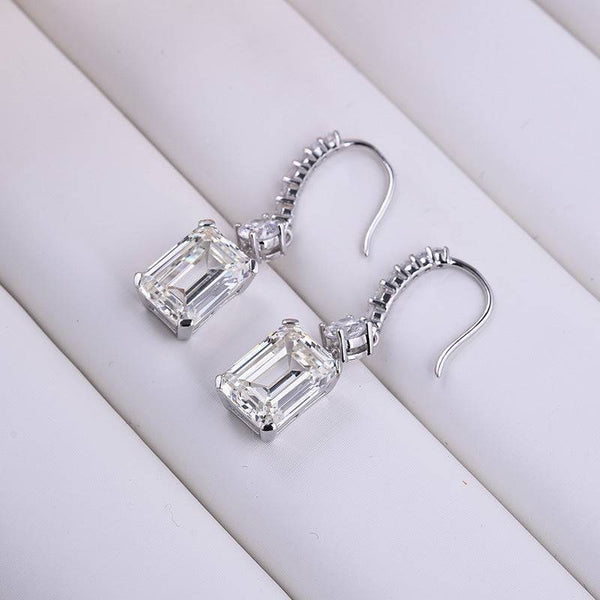 Louily Sterling Silver Luxury Emerald Cut Drop Earrings