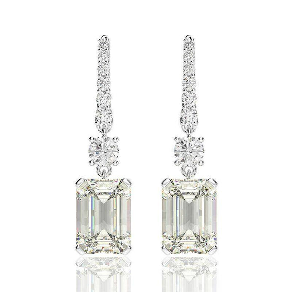 Louily Sterling Silver Luxury Emerald Cut Drop Earrings