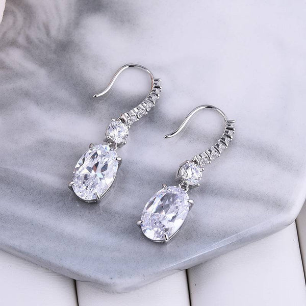 Louily Sterling Silver Luxury Oval Cut Drop Earrings