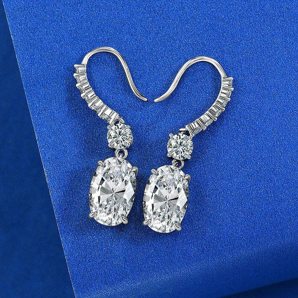 Louily Sterling Silver Luxury Oval Cut Drop Earrings