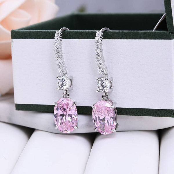 Louily Sterling Silver Luxury Pink Sapphire Oval Cut Drop Earrings