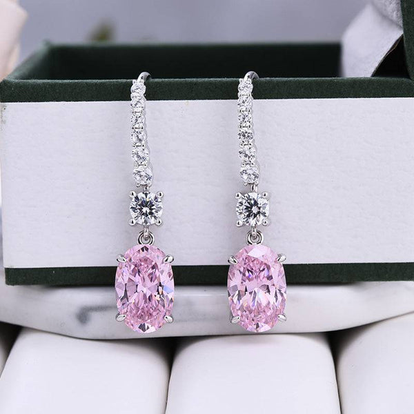 Louily Sterling Silver Luxury Pink Sapphire Oval Cut Drop Earrings