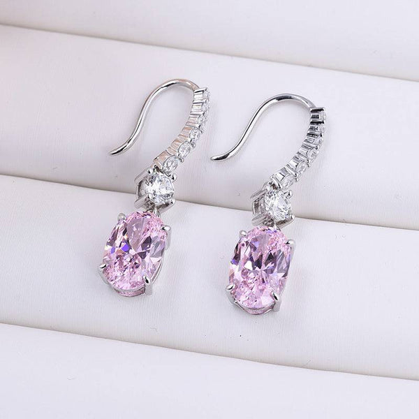 Louily Sterling Silver Luxury Pink Sapphire Oval Cut Drop Earrings