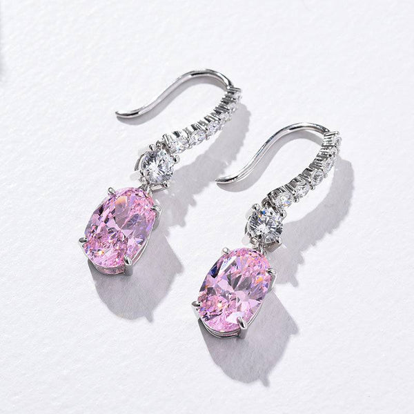 Louily Sterling Silver Luxury Pink Sapphire Oval Cut Drop Earrings