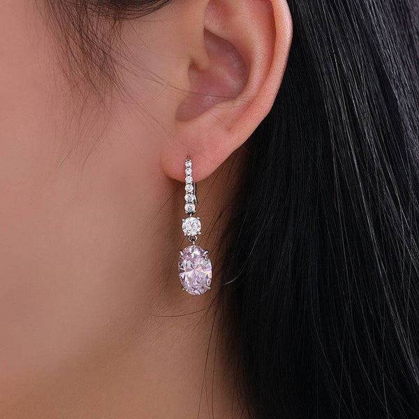 Louily Sterling Silver Luxury Pink Sapphire Oval Cut Drop Earrings