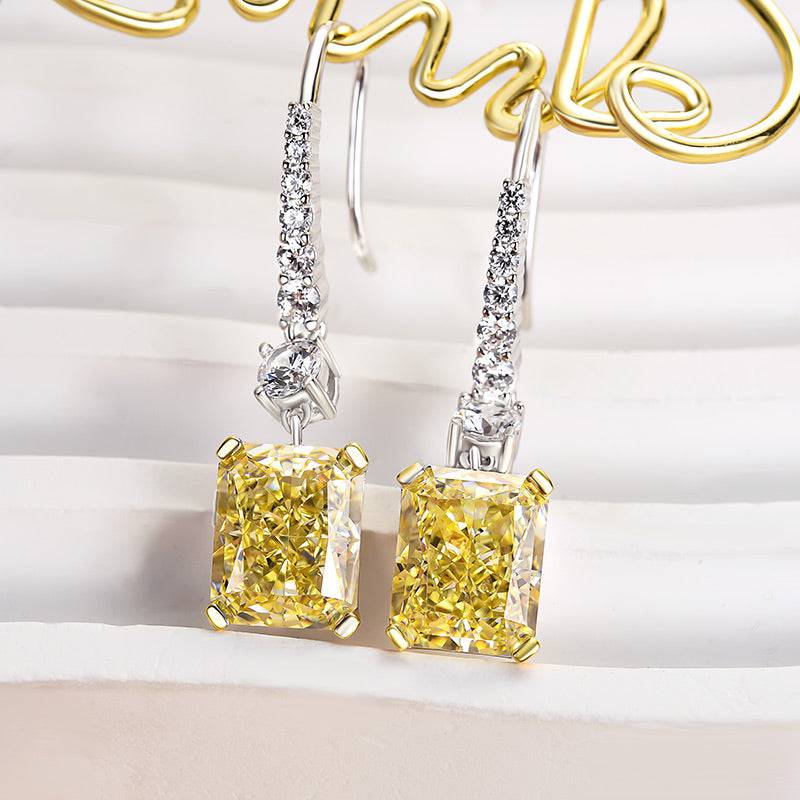 Louily Sterling Silver Luxury Radiant Cut Yellow Sapphire Drop Earrings - louilyjewelry
