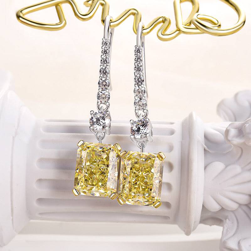 Louily Sterling Silver Luxury Radiant Cut Yellow Sapphire Drop Earrings - louilyjewelry