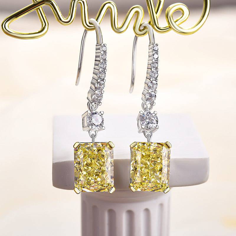 Louily Sterling Silver Luxury Radiant Cut Yellow Sapphire Drop Earrings - louilyjewelry
