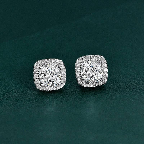 Louily Stunning Halo Cushion Cut Women's Earrings In Sterling Silver