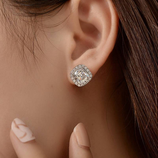 Louily Stunning Halo Cushion Cut Women's Earrings In Sterling Silver