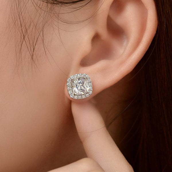 Louily Stunning Halo Cushion Cut Women's Earrings In Sterling Silver