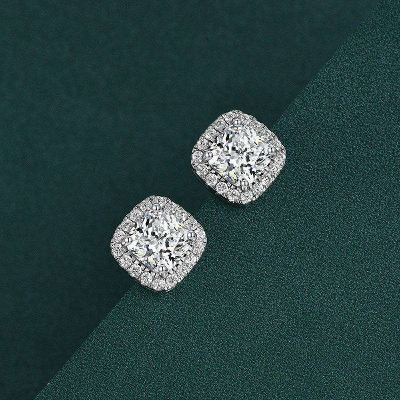 Louily Stunning Halo Cushion Cut Women's Earrings In Sterling Silver - louilyjewelry