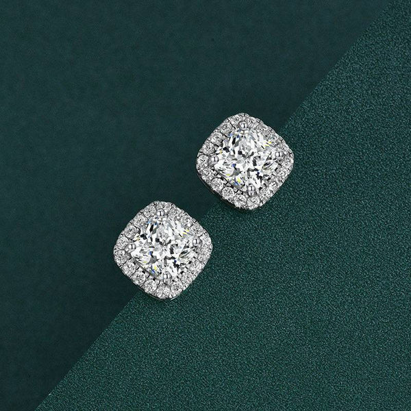 Louily Stunning Halo Cushion Cut Women's Earrings In Sterling Silver