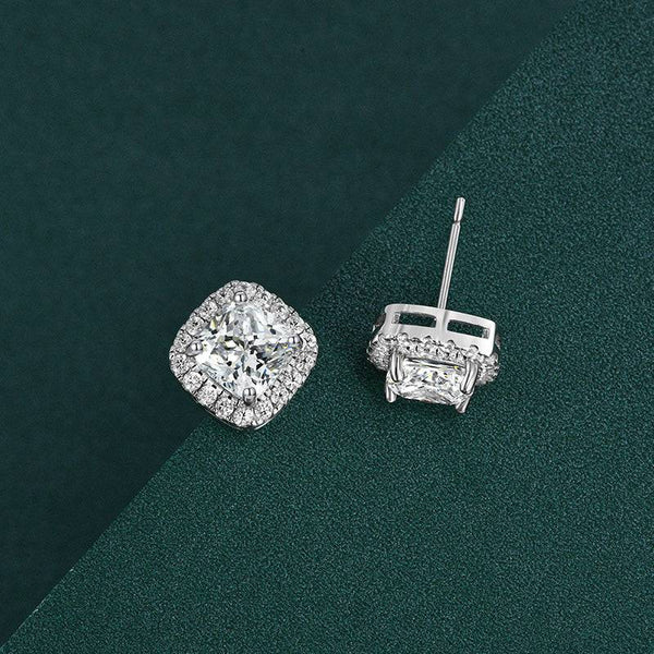 Louily Stunning Halo Cushion Cut Women's Earrings In Sterling Silver