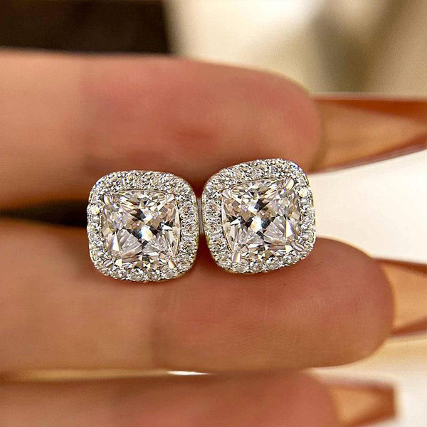 Louily Stunning Halo Cushion Cut Women's Earrings In Sterling Silver