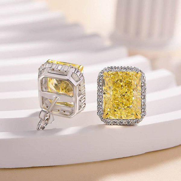 Louily Stunning Halo Cushion Cut Yellow Sapphire Women's Stud Earring In Sterling Silver