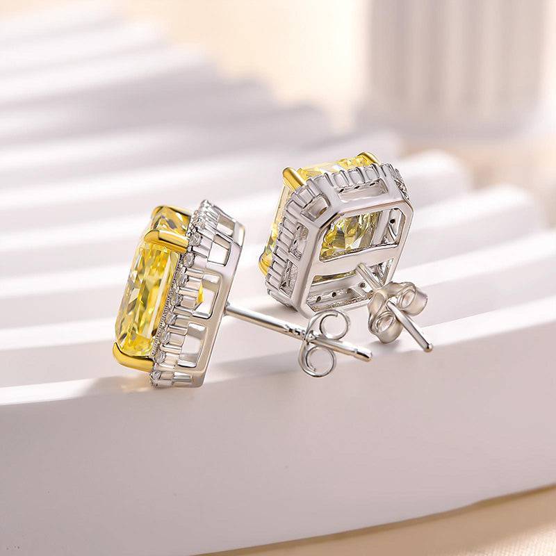 Louily Stunning Halo Cushion Cut Yellow Sapphire Women's Stud Earring In Sterling Silver - louilyjewelry