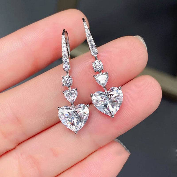 Louily Stunning Heart Cut Women's Stud Earrings In Sterling Silver