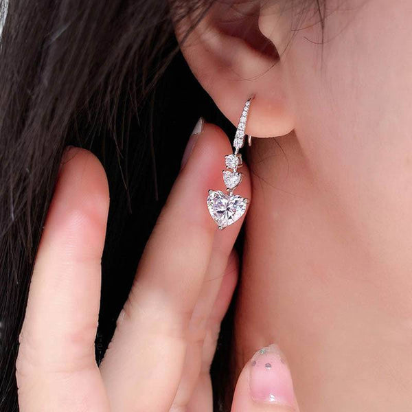 Louily Stunning Heart Cut Women's Stud Earrings In Sterling Silver
