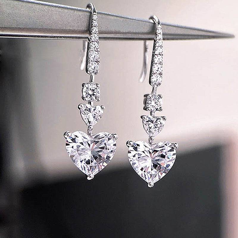 Louily Stunning Heart Cut Women's Stud Earrings In Sterling Silver - louilyjewelry