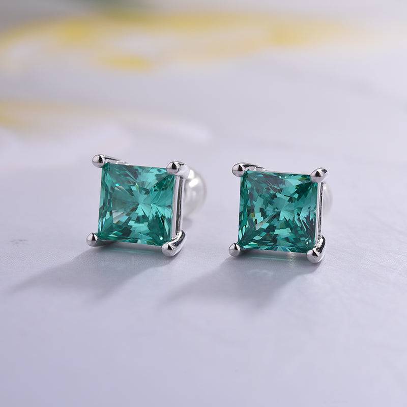 Louily Stunning Square Princess Cut Paraiba Tourmaline Stud Earrings In Sterling Silver - louilyjewelry