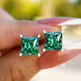 Louily Stunning Square Princess Cut Paraiba Tourmaline Stud Earrings In Sterling Silver - louilyjewelry