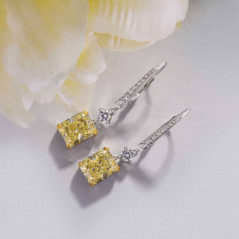 Louily Stunning Radiant Cut Yellow Sapphire Women's Earrings In Sterling Silver - louilyjewelry