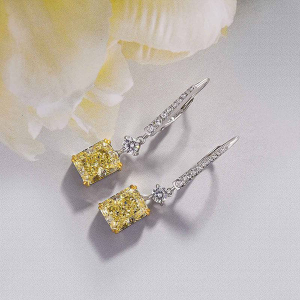 Louily Stunning Radiant Cut Yellow Sapphire Women's Earrings In Sterling Silver
