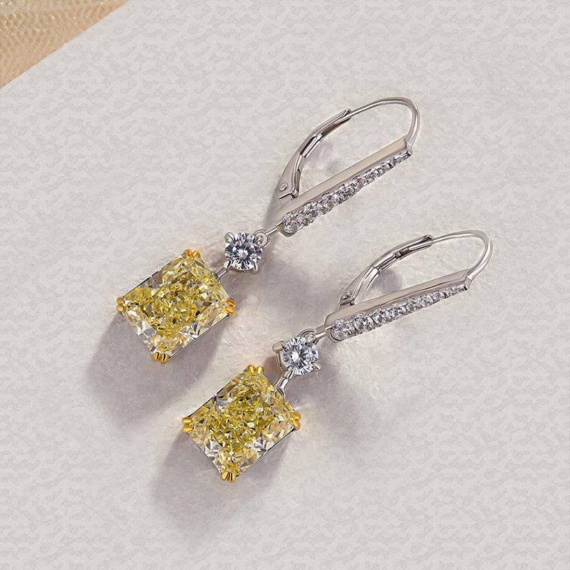 Louily Stunning Radiant Cut Yellow Sapphire Women's Earrings In Sterling Silver - louilyjewelry