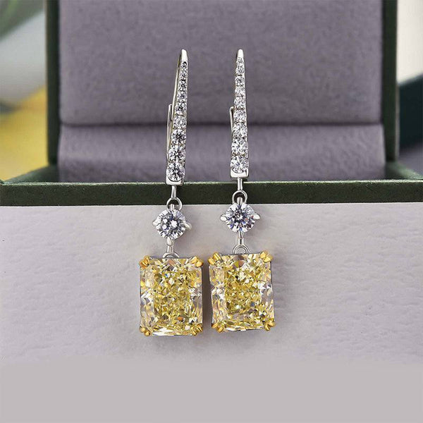 Louily Stunning Radiant Cut Yellow Sapphire Women's Earrings In Sterling Silver