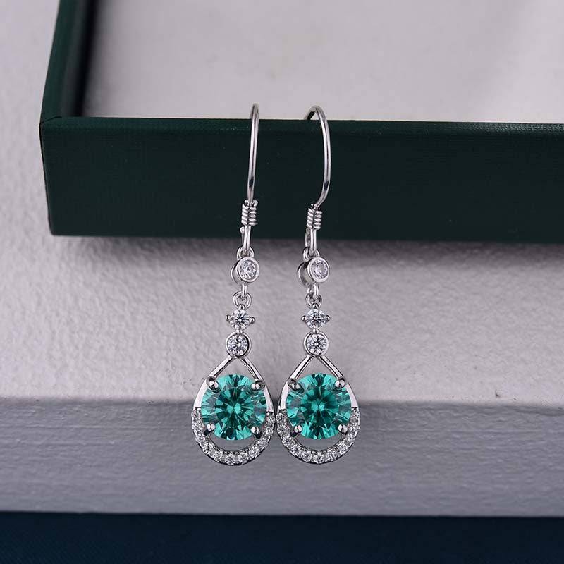 Louily Stunning Round Cut Paraiba Tourmaline Drop Earrings In Sterling Silver - louilyjewelry