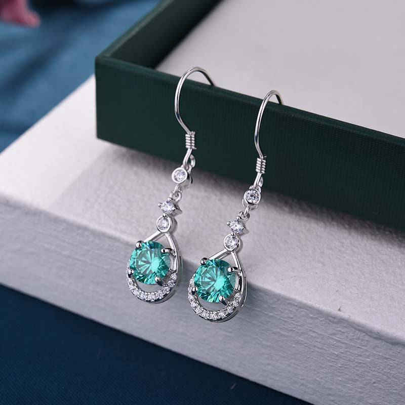Louily Stunning Round Cut Paraiba Tourmaline Drop Earrings In Sterling Silver - louilyjewelry
