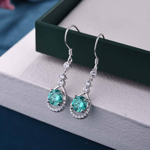 Louily Stunning Round Cut Paraiba Tourmaline Drop Earrings In Sterling Silver