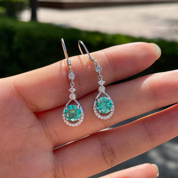 Louily Stunning Round Cut Paraiba Tourmaline Drop Earrings In Sterling Silver