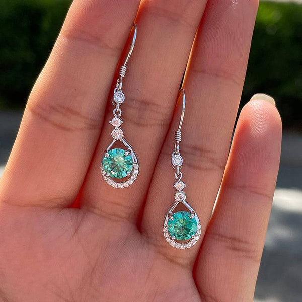 Louily Stunning Round Cut Paraiba Tourmaline Drop Earrings In Sterling Silver