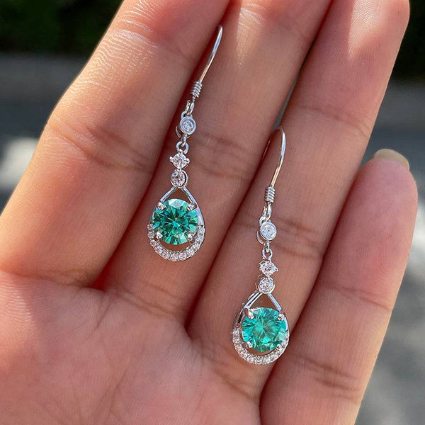 Louily Stunning Round Cut Paraiba Tourmaline Drop Earrings In Sterling Silver