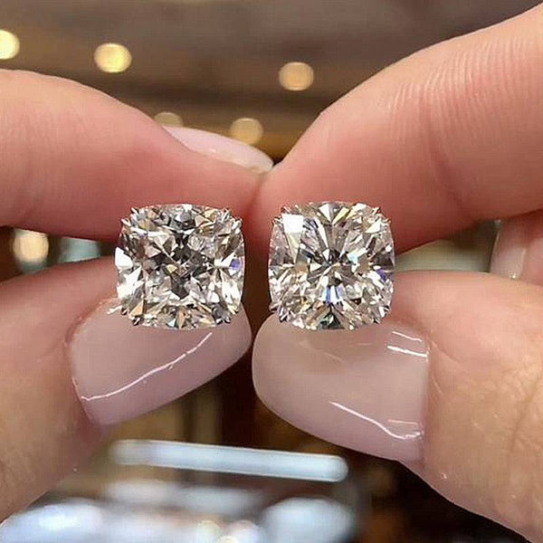 Louily Stunning Sterling Silver Cushion Cut Stud Earrings for Women