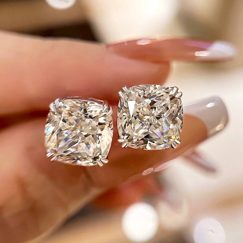 Louily Stunning Sterling Silver Cushion Cut Stud Earrings for Women - louilyjewelry