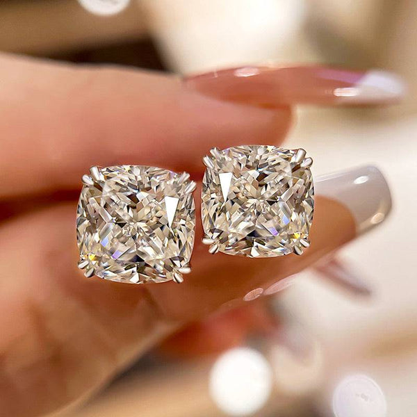 Louily Stunning Sterling Silver Cushion Cut Stud Earrings for Women